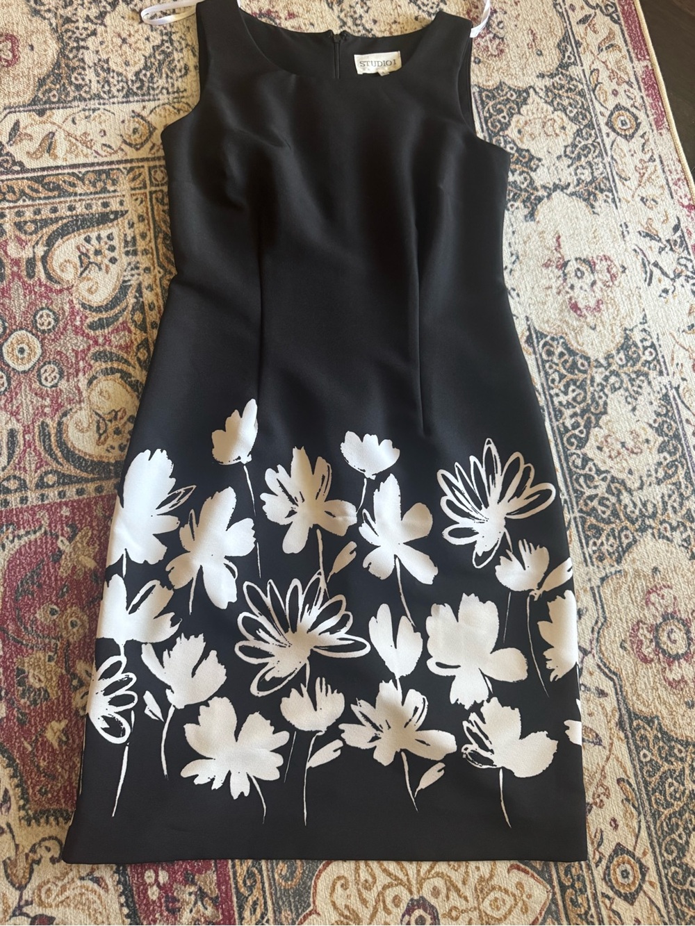 Studio I Black Midi Dress with White Floral Print